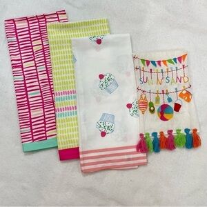 Like new set of 4 100% cotton dish towels Barbie pink bright colors tassels‌‌‌‍‍